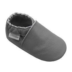 Bemesu Baby Krabbelschuhe Lauflernschuhe Lederpuschen Kinder Hausschuhe aus weichem Leder Grau (S, 0-6 M, EU 18-19) von Bemesu