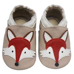 Bemesu Baby Krabbelschuhe Lauflernschuhe Lederpuschen Kinder Hausschuhe aus weichem Leder für Mädchen und Jungen Beige Fuchs (M, EU 20-21) von Bemesu