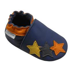 Bemesu Baby Krabbelschuhe Lauflernschuhe Lederpuschen Kinder Hausschuhe aus weichem Leder für Mädchen und Jungen Blau 3 Sterne (M, 6-12 M, EU 20-21) von Bemesu