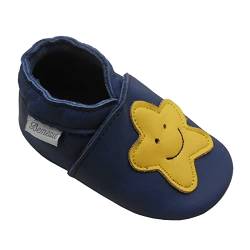 Bemesu Baby Krabbelschuhe Lauflernschuhe Lederpuschen Kinder Hausschuhe aus weichem Leder für Mädchen und Jungen Dunkelblau 1 Sterne (S, 0-6 M, EU 18-19) von Bemesu