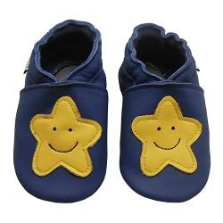 Bemesu Baby Krabbelschuhe Lauflernschuhe Lederpuschen Kinder Hausschuhe aus weichem Leder für Mädchen und Jungen Dunkelblau 1 Sterne (S, 0-6 M, EU 18-19) von Bemesu