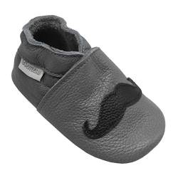 Bemesu Baby Krabbelschuhe Lauflernschuhe Lederpuschen Kinder Hausschuhe aus weichem Leder für Mädchen und Jungen Grau Bart (L, EU 21-22) von Bemesu