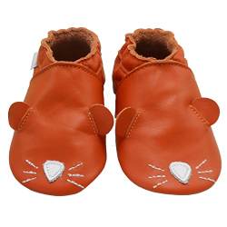 Bemesu Baby Krabbelschuhe Lauflernschuhe Lederpuschen Kinder Hausschuhe aus weichem Leder für Mädchen und Jungen Orange Mäuschen (L, EU 21-22) von Bemesu