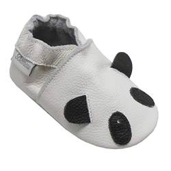 Bemesu Baby Krabbelschuhe Lauflernschuhe Lederpuschen Kinder Hausschuhe aus weichem Leder für Mädchen und Jungen Weiss Panda (XL, EU 23-24) von Bemesu