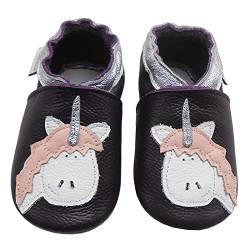 Bemesu Weiche Lederpuschen Krabbelschuhe Lauflernschuhe Kleinkind Kinderschuhe Hausschuhe Lila Einhorn (M, 6-12 M, EU 20-21) von Bemesu