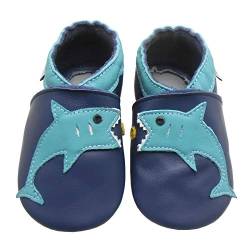 Bemesu Weiche Sohle Leder Babyschuhe Lauflernschuhe Krabbelschuhe Kleinkind Kinderschuhe Hausschuhe Blau Hai (S, 0-6 M, EU 18-19) von Bemesu