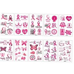 Pink Ribbon Tattoos 10pcs Breast Cancer Awareness Tattoos Frauen Wasserdicht Temporäre Tattoos Aufkleber Für von Bemvp