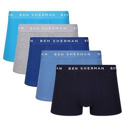 Herren Ben Sherman Boxershorts in Blautönen | Trunks aus weicher, baumwollreicher Textur mit elastischem Bund | Bequeme und atmungsaktive Unterwäsche - 5er-Pack von Ben Sherman Underwear