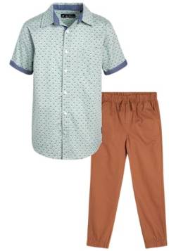 Ben Sherman Boys' Pants Set - Button Down Short Sleeve Shirt and Stretch Khaki Joggers - Kids' Clothing Set for Boys (8-12), Size 10, Blue Dots/Khaki von Ben Sherman
