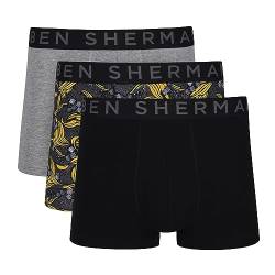 Ben Sherman Herren Men's Boxer Shorts in Black/Pattern/Grey | Soft Touch Cotton Trunks with Elasticated Waistband Boxershorts, M von Ben Sherman
