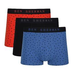 Ben Sherman Herren Men's Boxer Shorts in Blue/Black/Orange | Soft Touch Cotton Trunks with Elasticated Waistband Boxershorts, Blue/Black/Orange, von Ben Sherman
