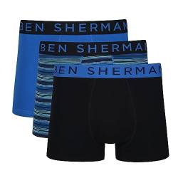 Ben Sherman Herren Men's Boxer Shorts in Blue/Stripe/Black | Soft Touch Cotton Rich Trunks with Elasticated Waistband Boxershorts, Blue/Stripe/Black, von Ben Sherman