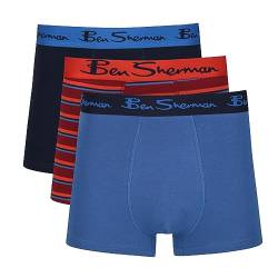 Ben Sherman Herren Men's Boxer Shorts in Blue/Stripe/Navy | Soft Touch Cotton Trunks with Elasticated Waistband Boxershorts, Blue/Stripe/Navy, von Ben Sherman