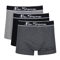 Ben Sherman Herren Men's Boxer Shorts in Charcoal/Grey/Black | Soft Touch Cotton Trunks with Elasticated Waistband Boxershorts, Charcoal/Grey/Black, von Ben Sherman