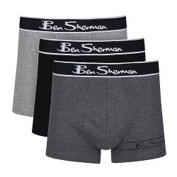 Herren Ben Sherman Boxershorts in Anthrazit/Grau/Schwarz | Trunks aus weicher Baumwolle mit elastischem Bund | Bequeme und atmungsaktive Unterwäsche - Dreierpack von Ben Sherman