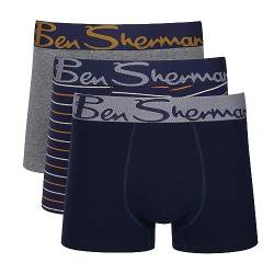 Herren Ben Sherman Boxershorts in Blau/Gestreift/Grau | Trunks aus weicher Baumwolle mit elastischem Bund | Bequeme und atmungsaktive Unterwäsche - Dreierpack von Ben Sherman