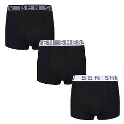 Herren Ben Sherman Schwarze Boxershorts | Trunks aus weicher, baumwollreicher Textur mit kontrastierendem elastischem Bund | Bequeme und atmungsaktive Unterwäsche in Schwarz - Dreierpack von Ben Sherman