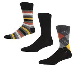 Herren Ben Sherman Smart Crew Socken in Argyle Muster & Streifen | Designer-Dresssocken für legere Anlässe | Weiche, atmungsaktive Baumwollmischung | Größe 7-11, Packung mit 3 Paaren von Ben Sherman