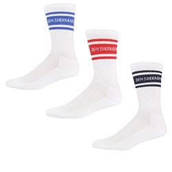 Herren-Ben-Sherman-Sportsocken in Weiß/Rot/Marineblau/Blau | Bis zur Wade mit Markenlogo und Streifendetail aus Polyester-Mischgewebe - Packung mit 3 Paaren von Ben Sherman