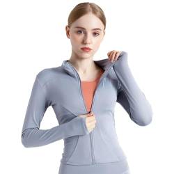 BenBoy Damen Laufjacke Atmungsaktive Sportjacke Langarm Weiches Gym Top Leichtes Trainingsjacke mit Reißverschluss Fitness Top mit Daumenlöchern Yoga Wandern SYMTWT03-Blue-M von BenBoy