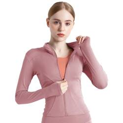 BenBoy Damen Laufjacke Atmungsaktive Sportjacke Langarm Weiches Gym Top Leichtes Trainingsjacke mit Reißverschluss Fitness Top mit Daumenlöchern Yoga Wandern SYMTWT03-Pink-M von BenBoy