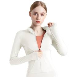 BenBoy Damen Laufjacke Atmungsaktive Sportjacke Langarm Weiches Gym Top Leichtes Trainingsjacke mit Reißverschluss Fitness Top mit Daumenlöchern Yoga Wandern SYMTWT03-White-M von BenBoy