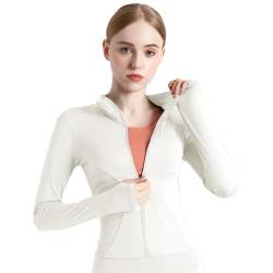 BenBoy Damen Laufjacke Atmungsaktive Sportjacke Langarm Weiches Gym Top Leichtes Trainingsjacke mit Reißverschluss Fitness Top mit Daumenlöchern Yoga Wandern SYMTWT03-White-XL von BenBoy