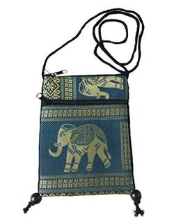 BTP Hmong Bag Hill Tribal-Elefanten-Mini-Umhängetasche, einzelne Umhängetasche, Handyhülle, Reisepasshalter, Blau (Blaugrün Cp4), Small von BenThai Products