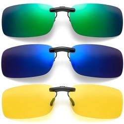 Benaton 3 Stück Polarisiert Clip Auf Sonnenbrillen, Polarisationsbrille Clip, Sonnenbrillen Aufsatz Brille, Sonnenbrille Aufsatz Für Brillenträger, Für Damen Und Herren (Gelb, Blau, Grün) von Benaton