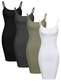 4 Stück Damen Basic Solid Slip Kleid Spaghetti Strap Cami Frauen Layering Camisole Verstellbares Langes Tank Top, Lebendige Farben, L von Bencailor