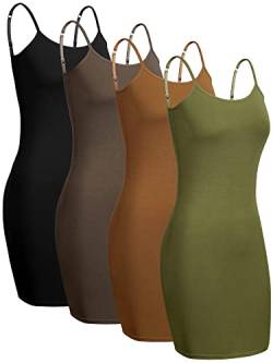 4 Stück Damen Basic Solid Slip Kleid Spaghetti Strap Cami Frauen Layering Camisole Verstellbares Langes Tank Top, Warme Farben, XXL von Bencailor