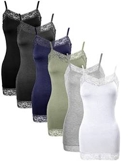 6 Stücke Damen Lange Tank Tops, Lange Camisole Workout Tops für Frauen Verstellbare Spaghettiträger Frauen Camis Unterhemden, Dunkle Farbe, Groß von Bencailor