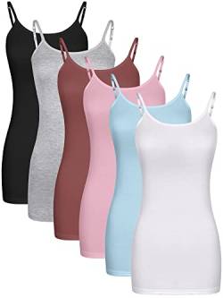 6 Stücke Damen Lange Tank Tops, Lange Camisole Workout Tops für Frauen Verstellbare Spaghettiträger Frauen Camis Unterhemden, helle Farbe, X-Groß von Bencailor