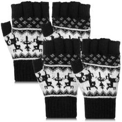 Bencailor 2 Paar Elastische Winter Handschuhe für Damen Warme Vollfinger Halbfinger Strickhandschuhe (Schwarz, Fingerlos) von Bencailor