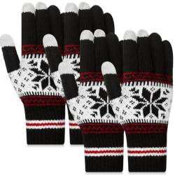 Bencailor 2 Paar Elastische Winter Handschuhe für Damen Warme Vollfinger Halbfinger Strickhandschuhe (Schwarz, Vollfinger) von Bencailor