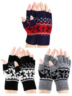 Bencailor 3 Paar Winter Halbfinger Handschuhe für Herren Touchscreen Gestrickte Fingerlose Handschuhe Warme Dehnbare Strick Halbfinger Handschuhe für Unisex Erwachsene (Schwarz, Grau, Marineblau) von Bencailor
