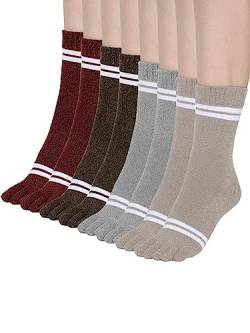 Bencailor 4 Paar Damensocken mit fünf Zehen, Baumwolle, sportlich, Laufen, lange geteilte Zehenpartie, Baumwollsocken, Kaffee, Hellgrau, Beige, Burgunderrot, Einheitsgröße von Bencailor