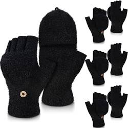 Bencailor 4 Paar Warme Strickhandschuhe Touchscreen Damen Handschuhe Flauschig Fingerlose Handschuhe (Schwarz) von Bencailor