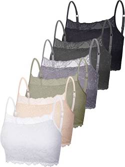 Bencailor 6 Stück Damen Spitzen Cami Tops Spitzen Spaghettiträger Tank Tops Crop Tops mit Spitzenbesatz für Mädchen (as3, Alpha, l, Regular, Regular) von Bencailor