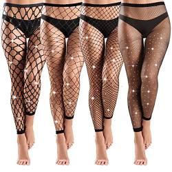 Bencailor Damen Hohe Taille Fußlose Netzstrumpfhosen Strass Netzstrümpfe Fischnetz Leggings Frauen Fischnetz Strumpfhosen von Bencailor