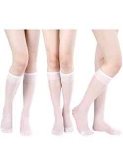 Bencailor Damen Stützstrümpfe Socken 3 Paar Nylon Kniestrümpfe (Weiß) von Bencailor