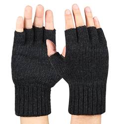 Bencailor Fingerlose Handschuhe Herren Winter Warme Halbfinger Handschuhe mit Weichem Strick Fleece Thermo Handschuhe (Dunkelgrau) von Bencailor