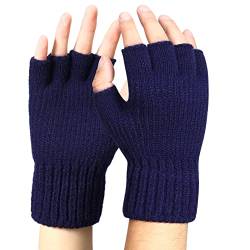 Bencailor Fingerlose Handschuhe Herren Winter Warme Halbfinger Handschuhe mit Weichem Strick Fleece Thermo Handschuhe (Marineblau) von Bencailor