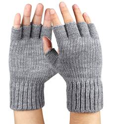Bencailor Fingerlose Thermo Handschuhe Herren Winter Warme Halbfinger Handschuhe mit Weichem Strick Fleece Strick Handschuhe (Grau) von Bencailor