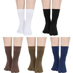 Bencailor Flip-Flop-Socken, Unisex, Tabi-Socken, geteilte Zehensocken, zwei Zehen, Tabi-Socken, Baumwolle, Sandelsocken für Damen und Herren, 5 Paar, Schwarz, Weiß, Gelb, Kaffee, Marineblau, von Bencailor