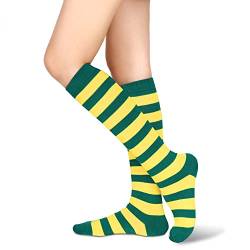 Benefeet Sox Damen Gestreifte Kniestrümpfe Mädchen Lustige Neuheit Athletic Bunte Streifen Niedliche Strümpfe Tube Socken, 1 gelb grün gestreift, Einheitsgröße von Benefeet Sox