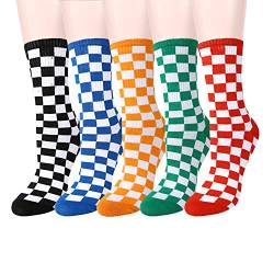 Benefeet Sox Damen-Socken mit lustigem Spruch, bunt, Einhorn-Design, flippiges Karomuster, Crew-Socken, 5er-Pack, modisches Schachbrett, Einheitsgröße von Benefeet Sox