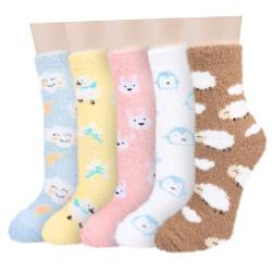 Benefeet Sox Flauschige Damen-Socken, niedliches Tier, flauschig, weich, lustig, Plüsch, gemütliche Socken, warme Winter-Schlafsocken, Weihnachtsgeschenke, 5er-Pack mit Cartoons (Ente, Kaninchen, von Benefeet Sox