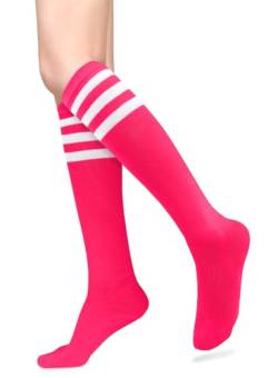 Benefeet Sox Kniestrümpfe für Damen und Mädchen, dreifach gestreift, für Rollschuhe, Baumwolle, Sportsocken, Kostümstrumpf, Rosa mit weißen Streifen, Einheitsgröße von Benefeet Sox