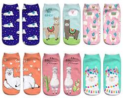 Benefeet Sox Lustige Socken für Teenager, Mädchen, Damen, verrückter 3D-Druck, gemusterte Socken, Faultier, Avocado, Lama, Geschenke, niedliche kurze Socken, 6 Paar Multi-Llama-Alpaka, Einheitsgröße von Benefeet Sox